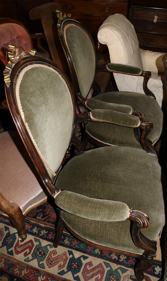 Pair upholstered Victorian  elbow chairs